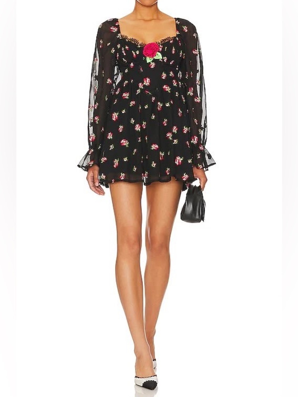 For Love & Lemons Wren Floral Black Mini Dress — Size XL